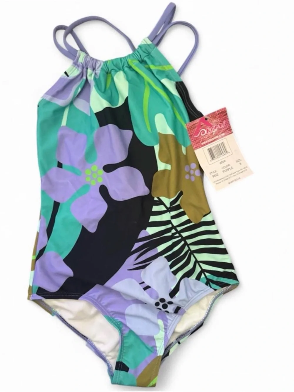 Girls Floral One-Piece Swimsuit - Purple & Teal
